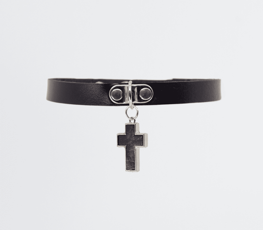 Love In Leather Faux Leather Collar With Cross Pendant