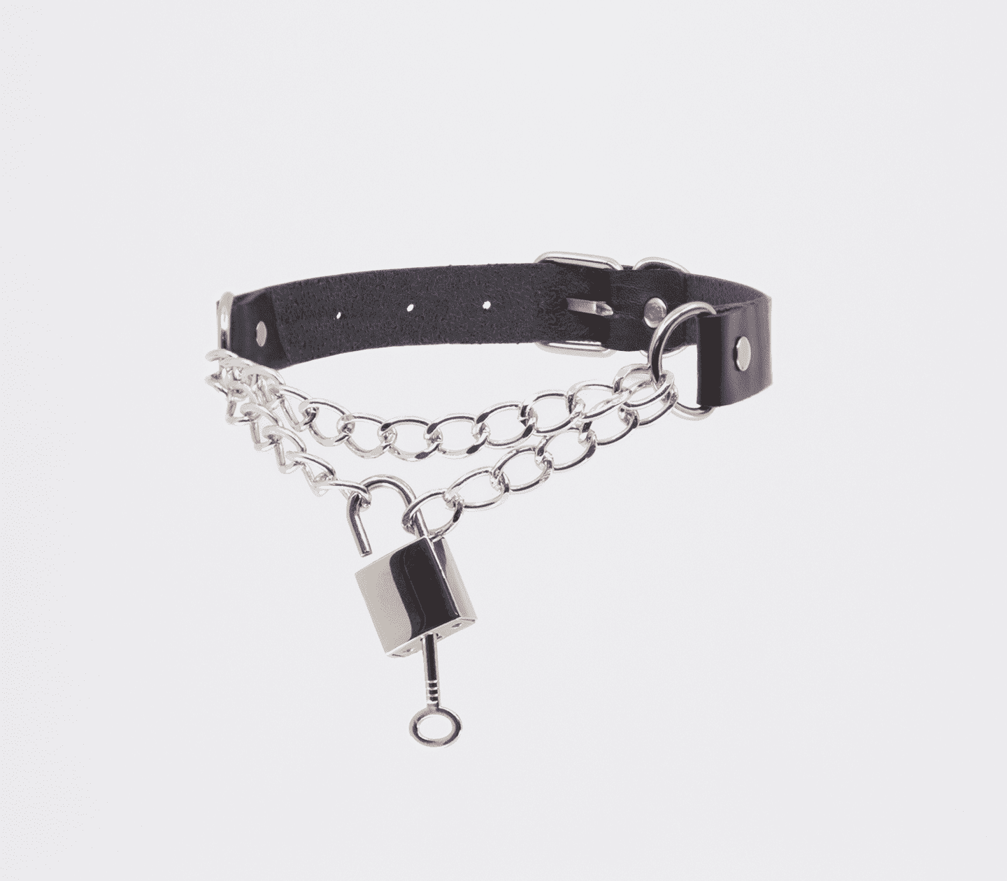 Love In Leather Faux Leather Collar With Padlock Pendant