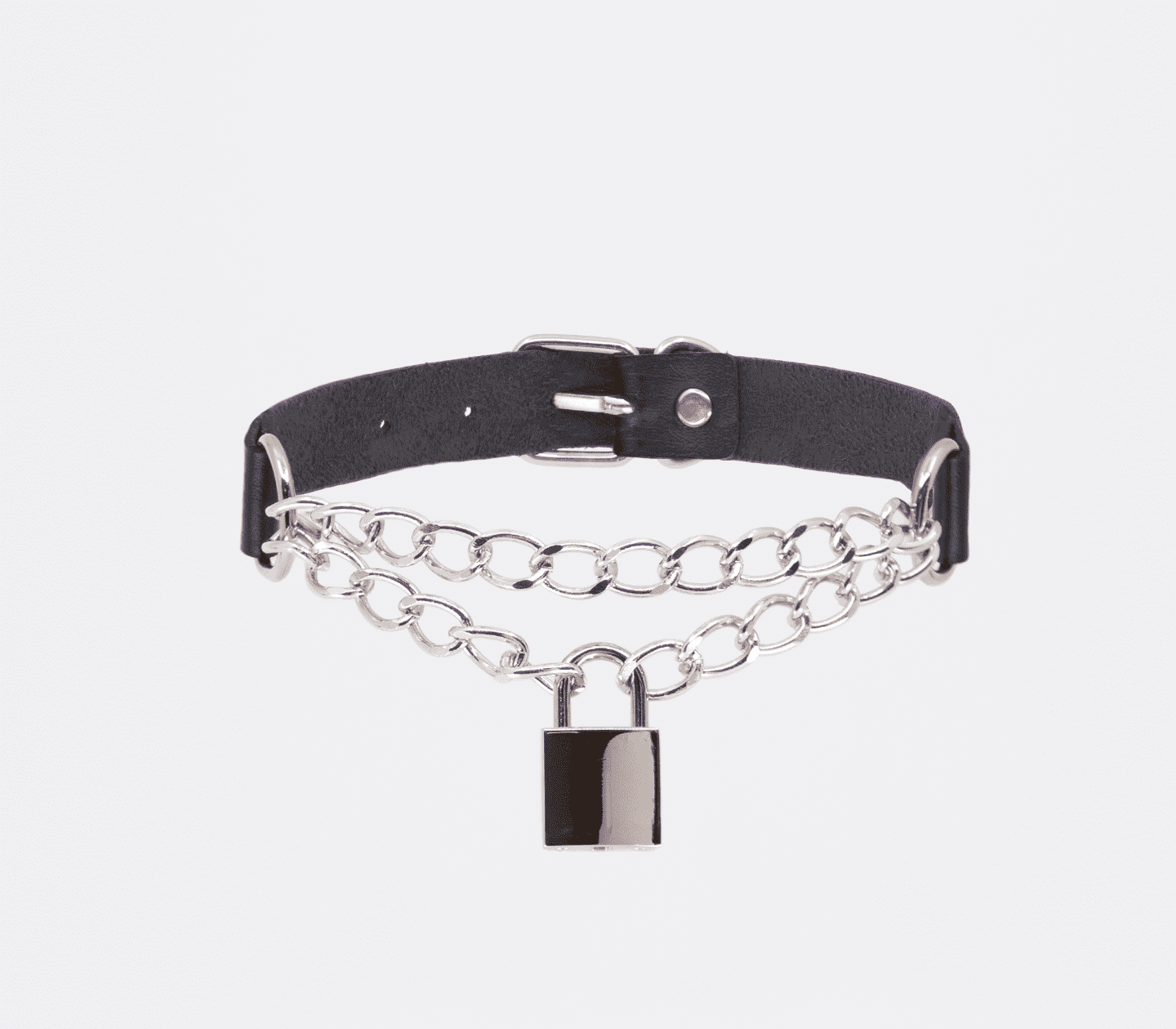 Love In Leather Faux Leather Collar With Padlock Pendant