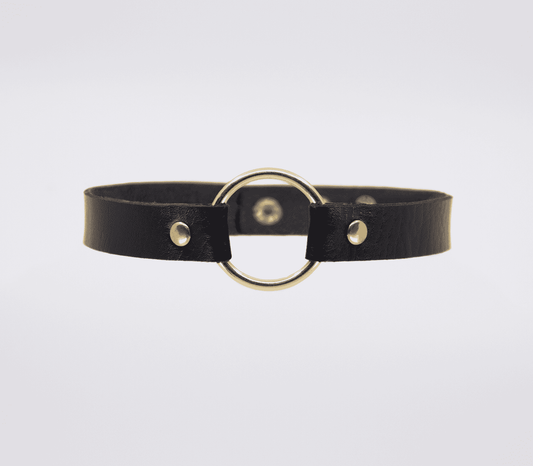 Love In Leather Faux Leather Choker Collar With 40mm O-Ring
