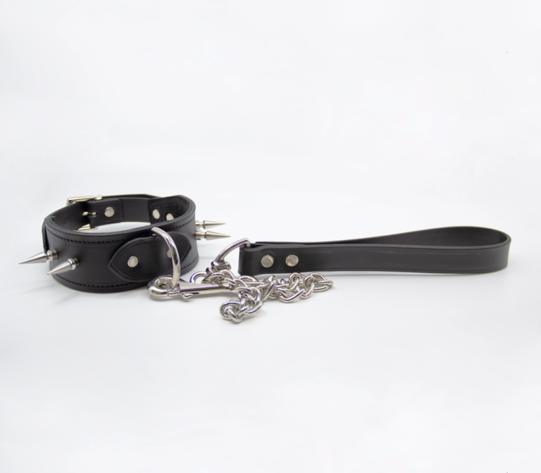 Love In Leather Unlined Wide Leather Collar With Long Dog Spikes