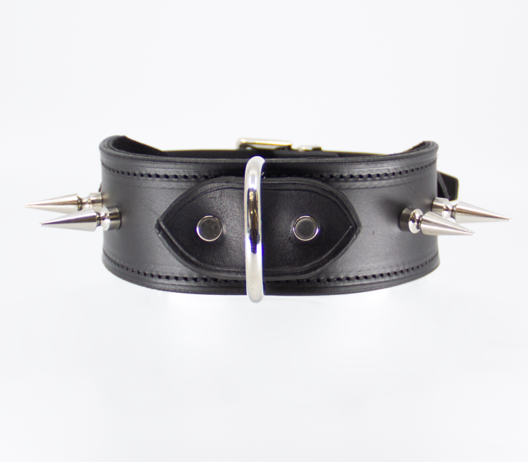 Love In Leather Unlined Wide Leather Collar With Long Dog Spikes