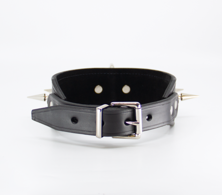 Love In Leather Unlined Wide Leather Collar With Long Dog Spikes