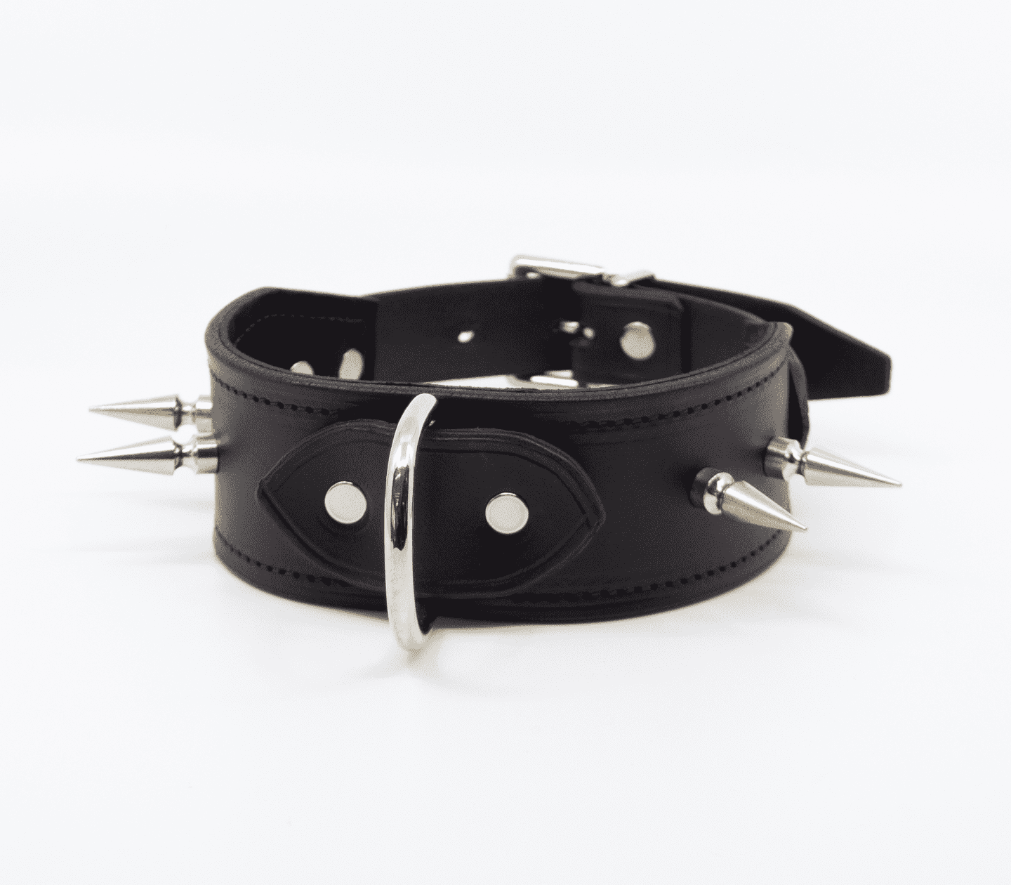 Love In Leather Unlined Wide Leather Collar With Long Dog Spikes