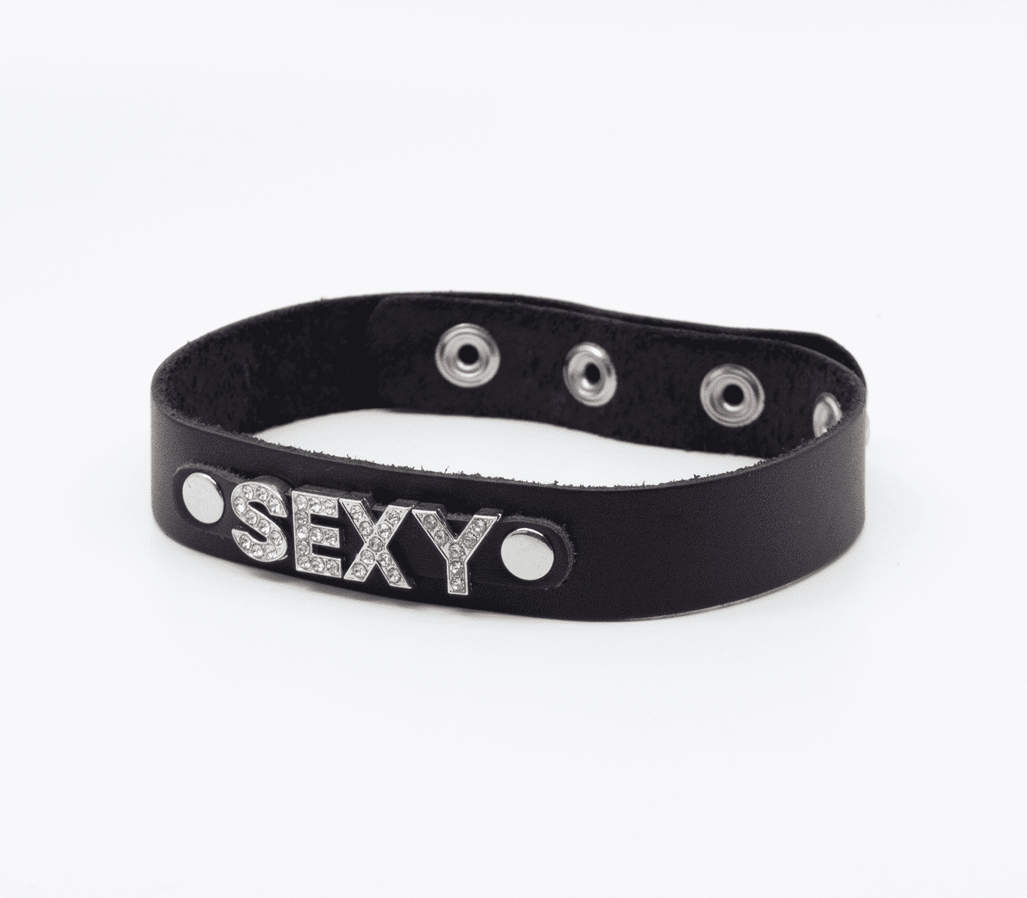 Love In Leather 'SEXY' Diamanté Word Thin Leather Collar