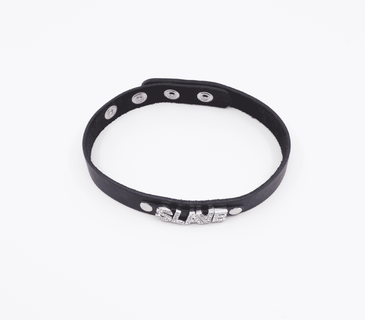 Love In Leather 'SLAVE' Diamanté Word Thin Leather Collar