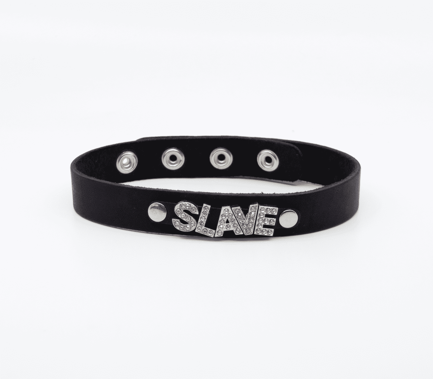 Love In Leather 'SLAVE' Diamanté Word Thin Leather Collar