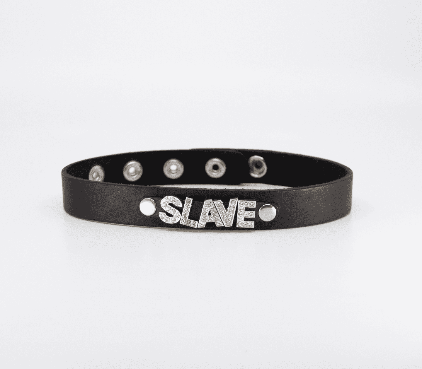 Love In Leather 'SLAVE' Diamanté Word Thin Leather Collar