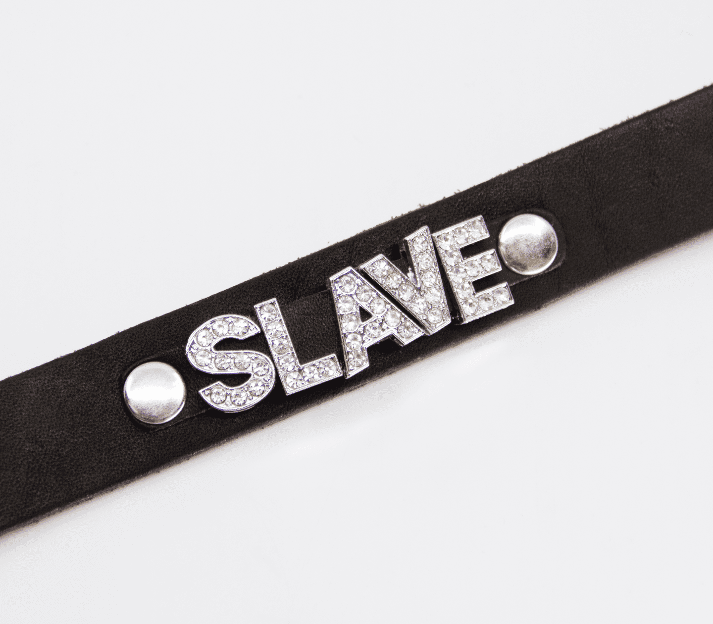Love In Leather 'SLAVE' Diamanté Word Thin Leather Collar
