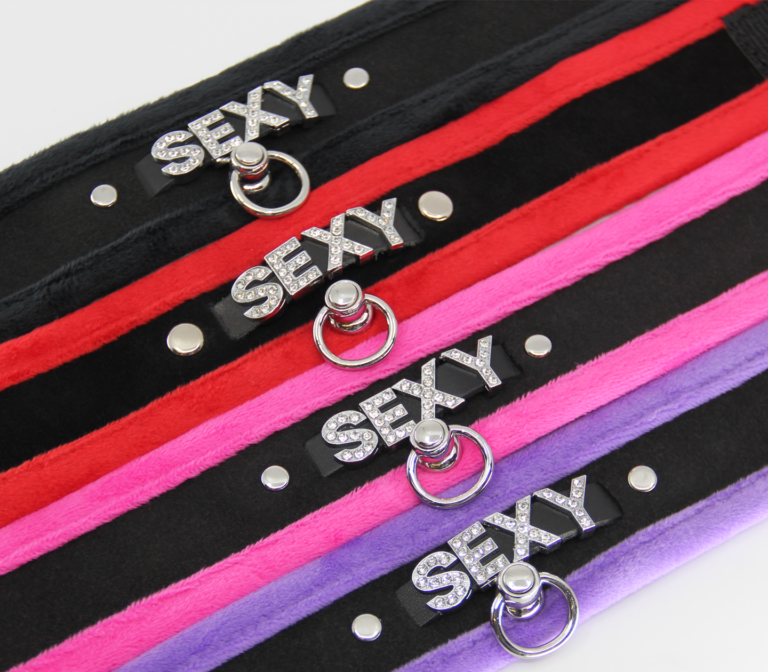 Love In Leather 'SEXY' Diamanté Word Soft & Fluffy Collar