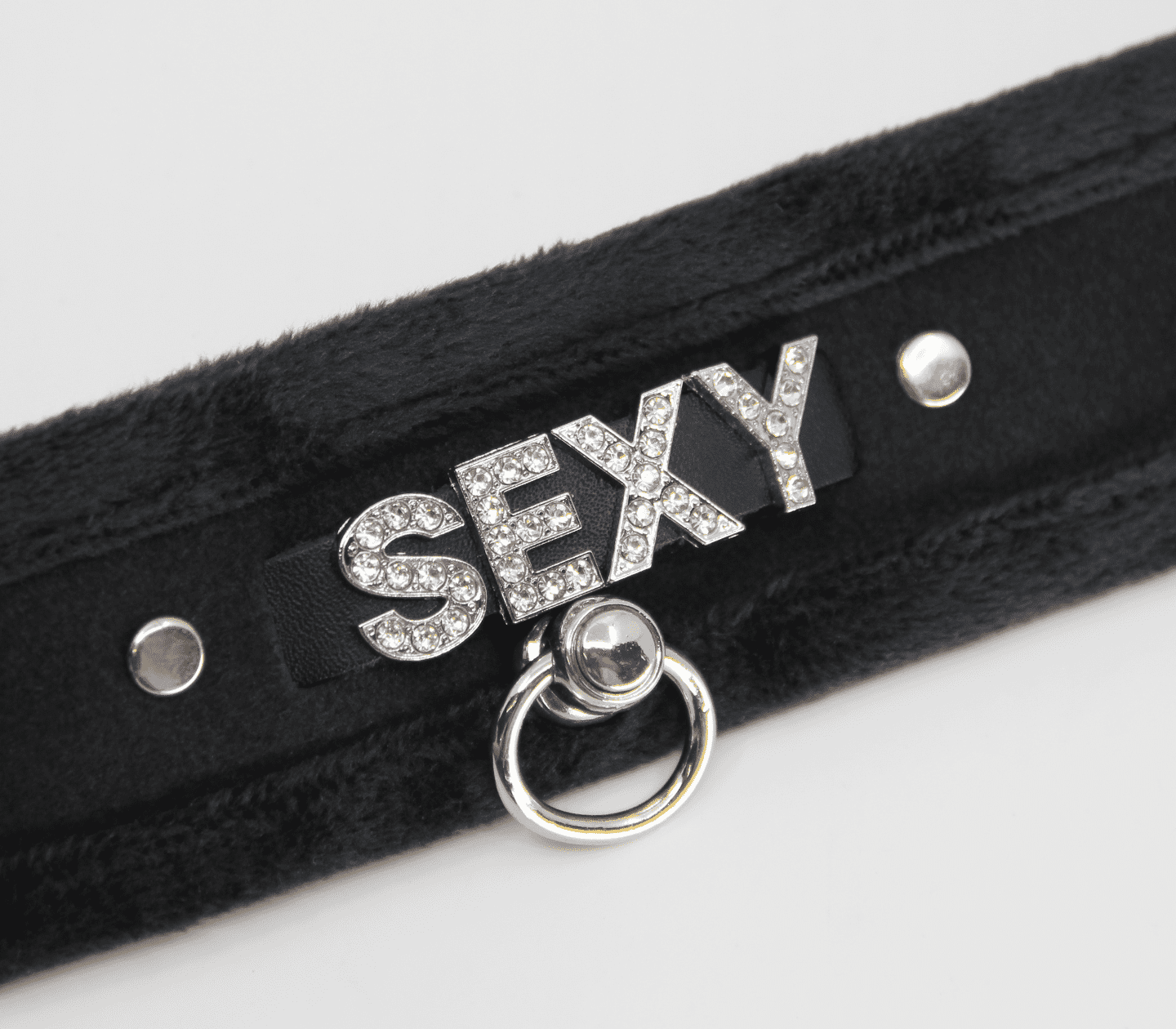 Love In Leather 'SEXY' Diamanté Word Soft & Fluffy Collar