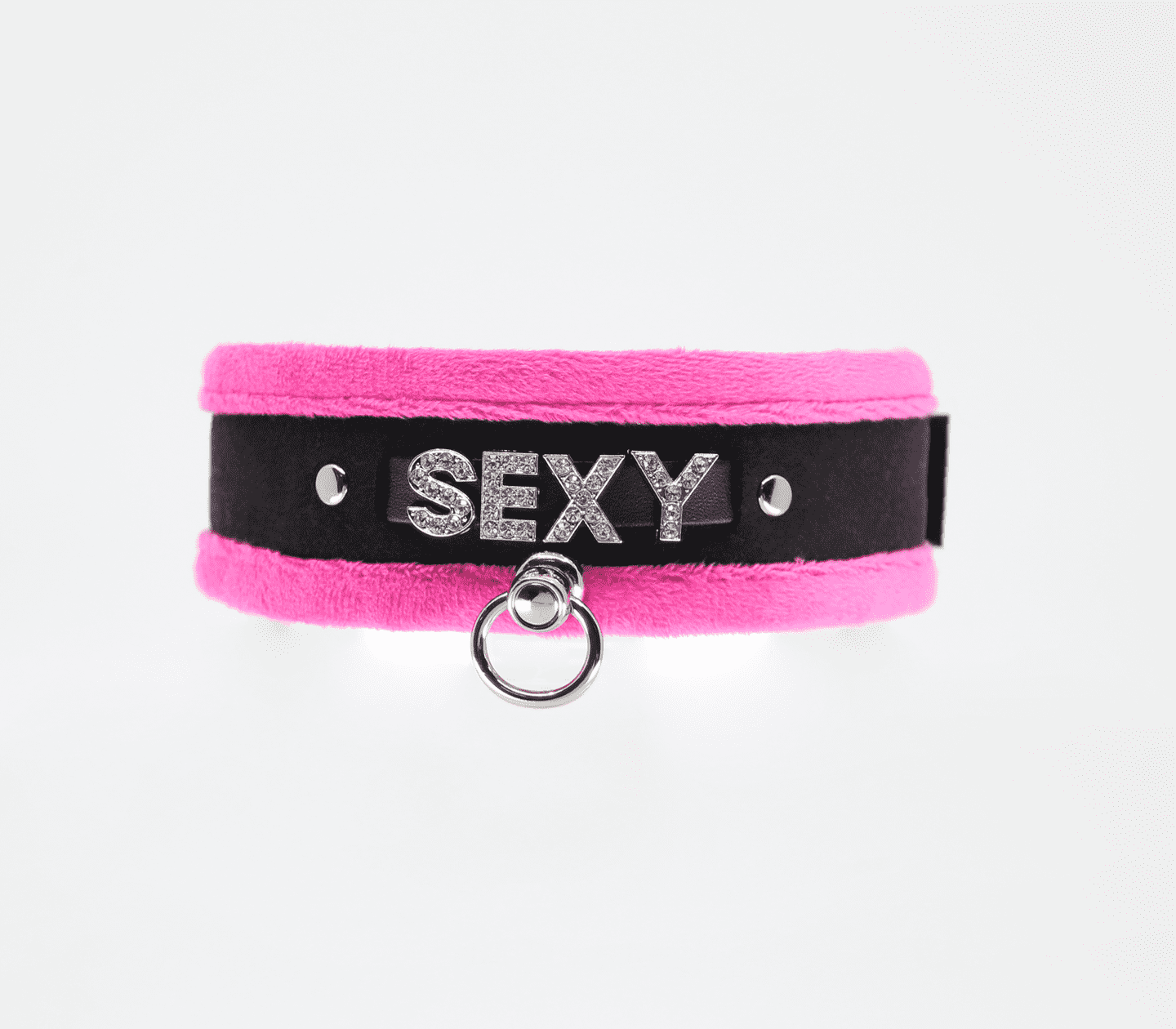Love In Leather 'SEXY' Diamanté Word Soft & Fluffy Collar