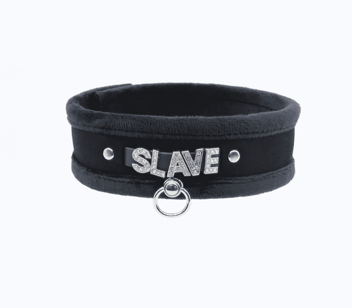 Love In Leather 'SLAVE' Diamanté Word Soft & Fluffy Collar