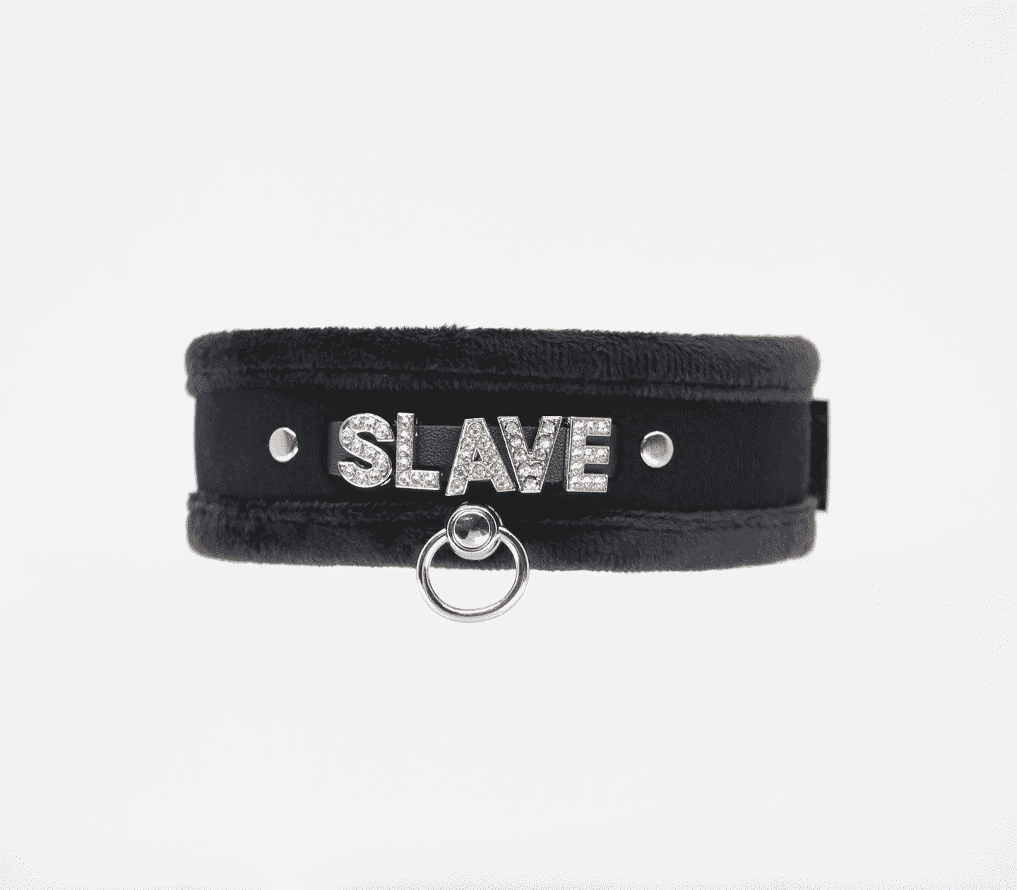 Love In Leather 'SLAVE' Diamanté Word Soft & Fluffy Collar