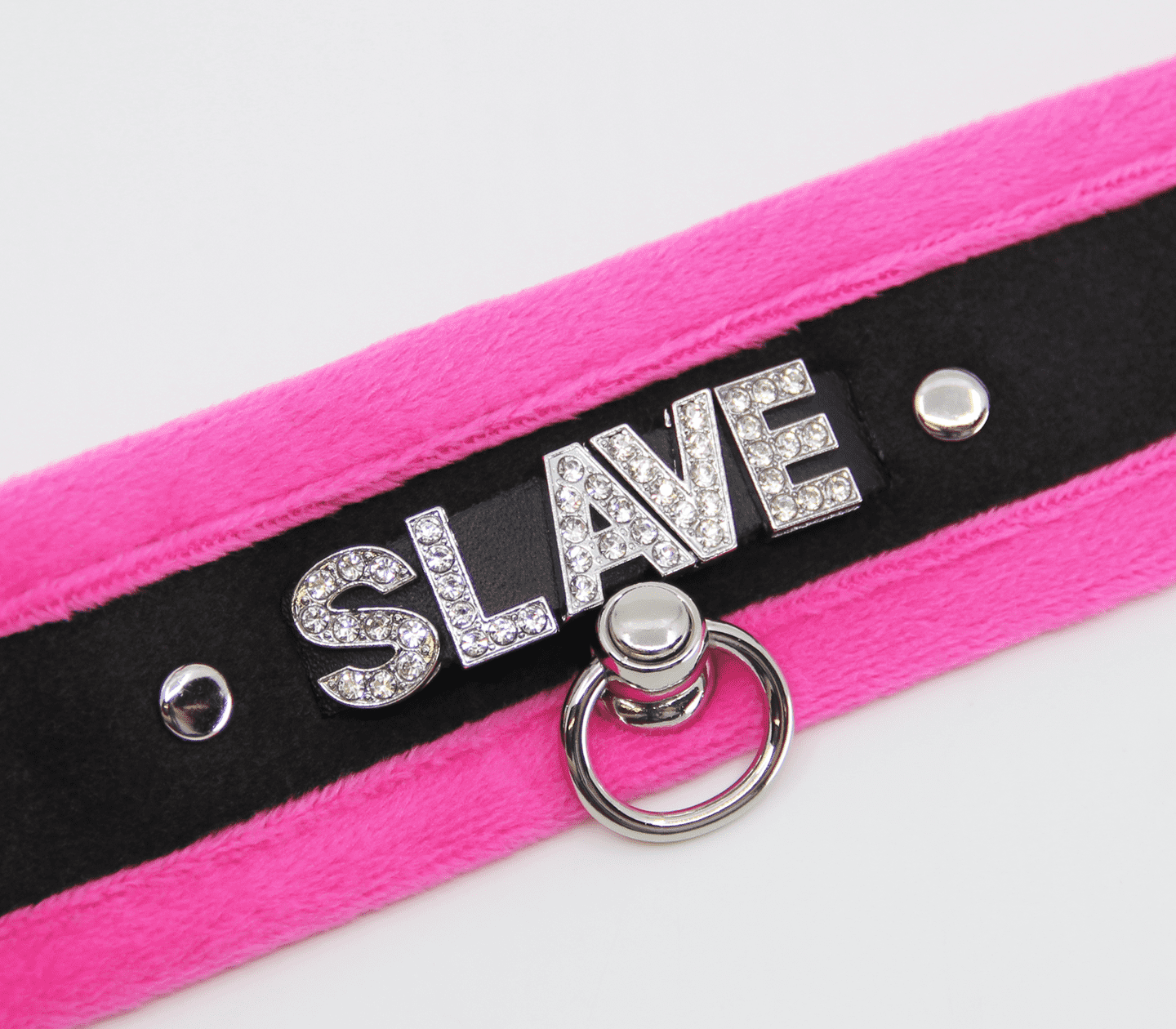 Love In Leather 'SLAVE' Diamanté Word Soft & Fluffy Collar