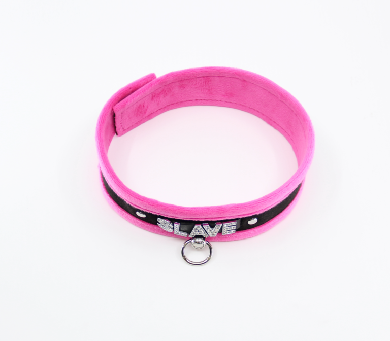 Love In Leather 'SLAVE' Diamanté Word Soft & Fluffy Collar