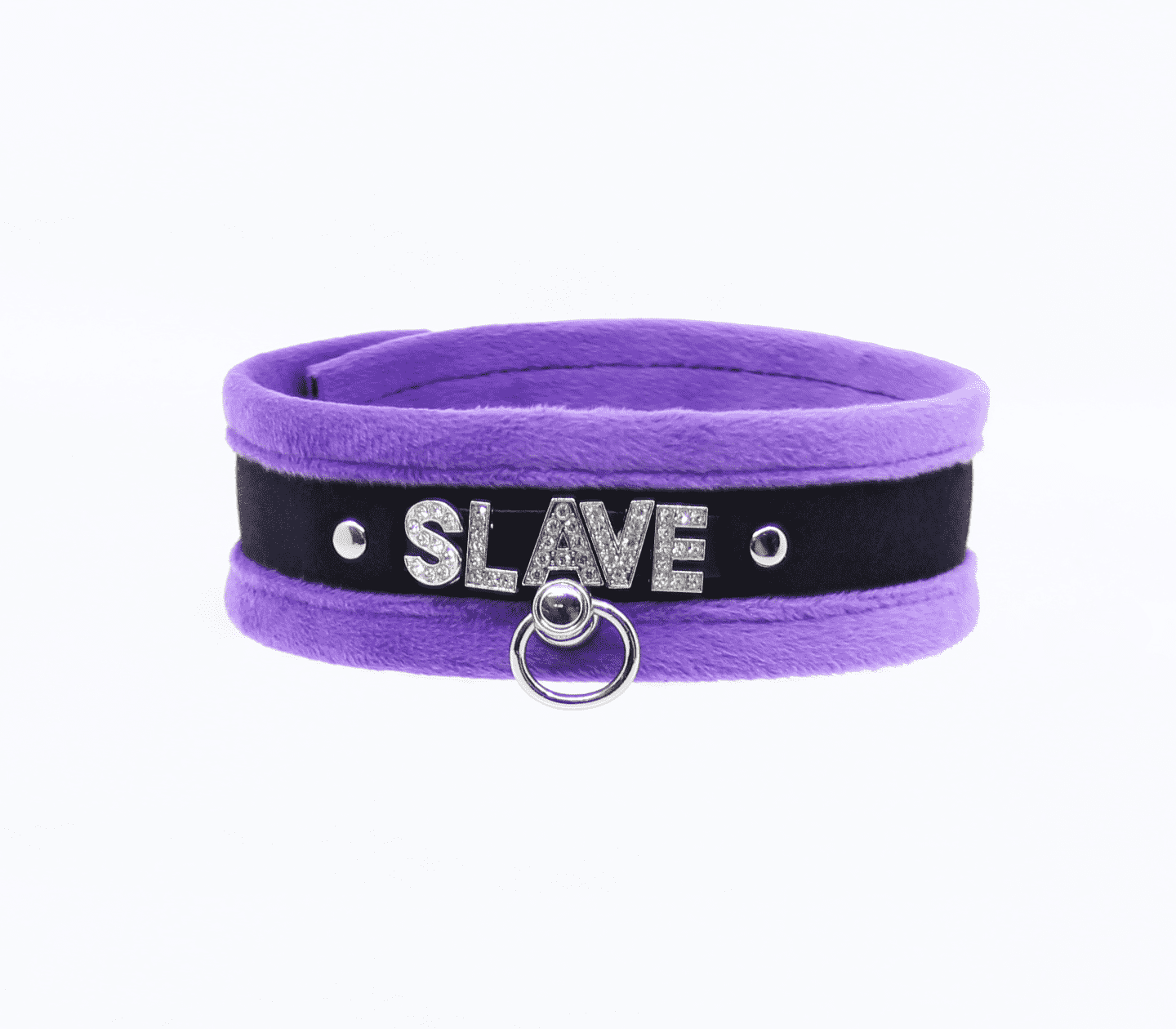 Love In Leather 'SLAVE' Diamanté Word Soft & Fluffy Collar