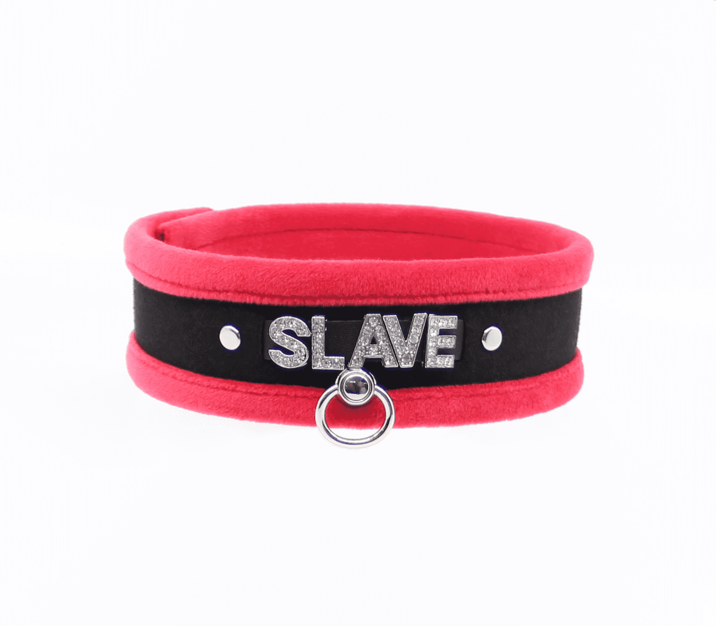 Love In Leather 'SLAVE' Diamanté Word Soft & Fluffy Collar