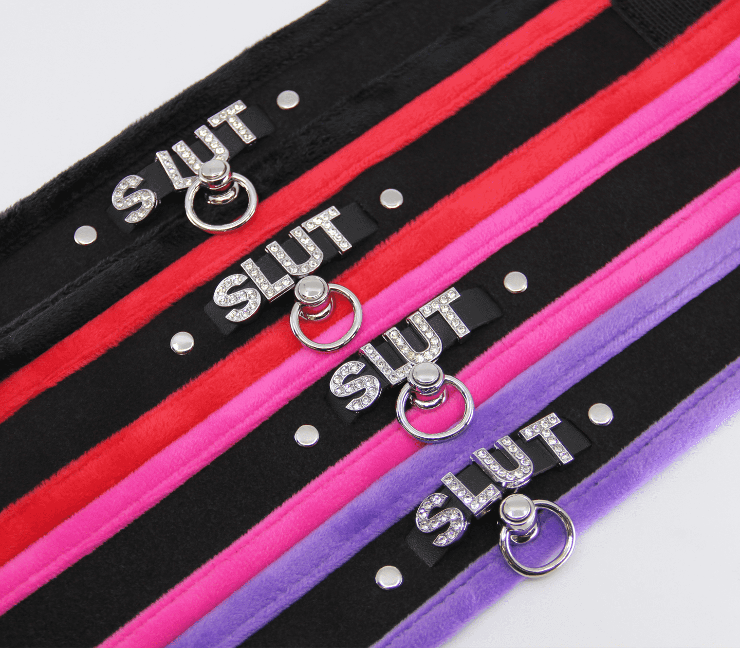 Love In Leather 'SLUT' Diamanté Word Soft & Fluffy Collar