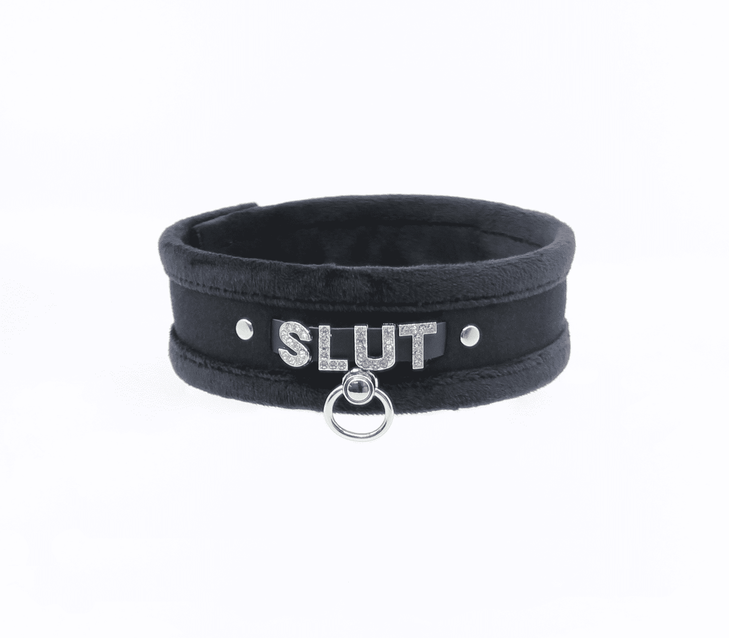 Love In Leather 'SLUT' Diamanté Word Soft & Fluffy Collar
