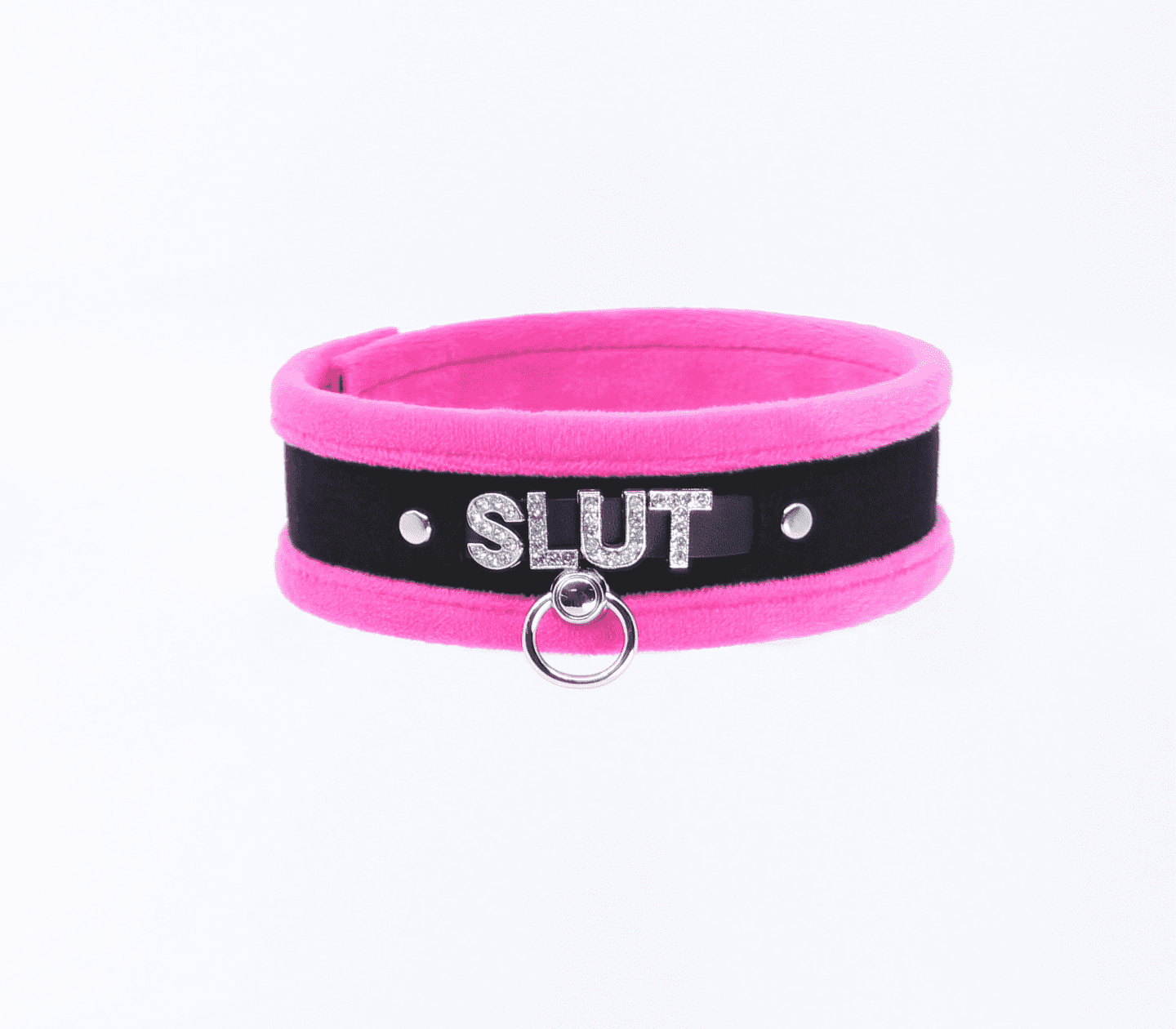 Love In Leather 'SLUT' Diamanté Word Soft & Fluffy Collar