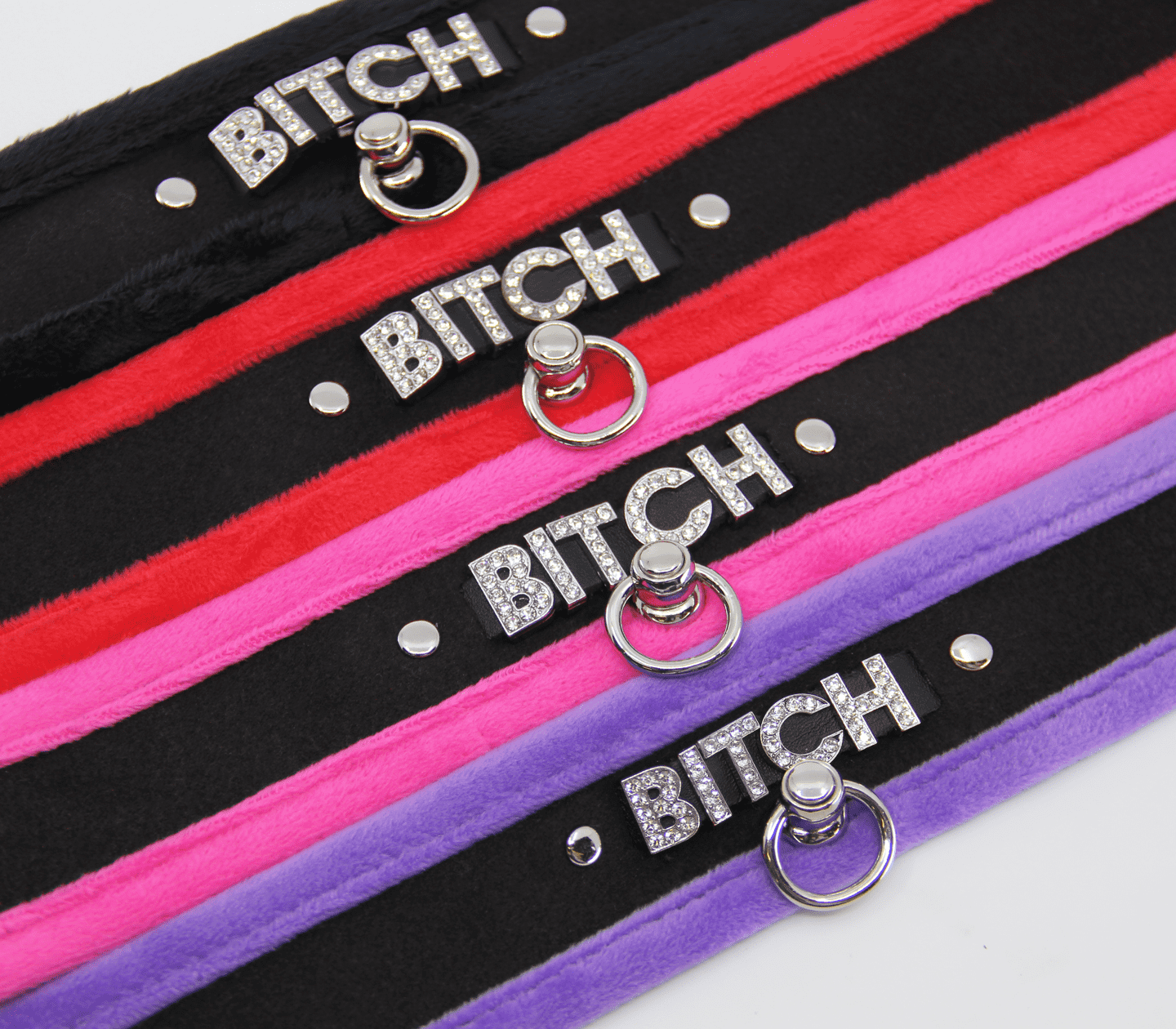 Love In Leather 'BITCH' Diamanté Word Soft & Fluffy Collar