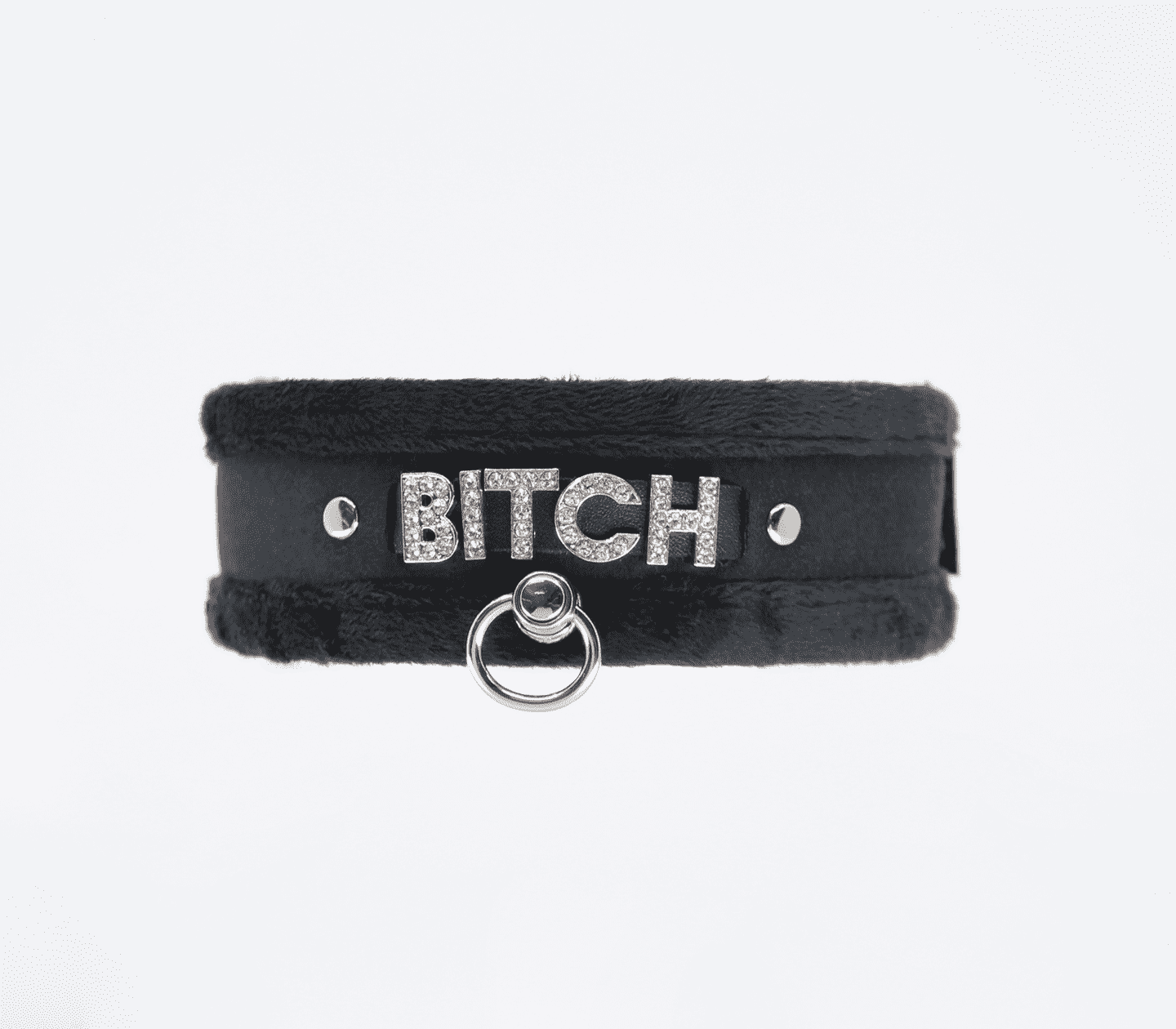 Love In Leather 'BITCH' Diamanté Word Soft & Fluffy Collar