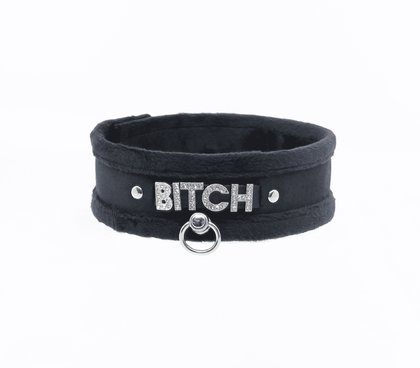 Love In Leather 'BITCH' Diamanté Word Soft & Fluffy Collar