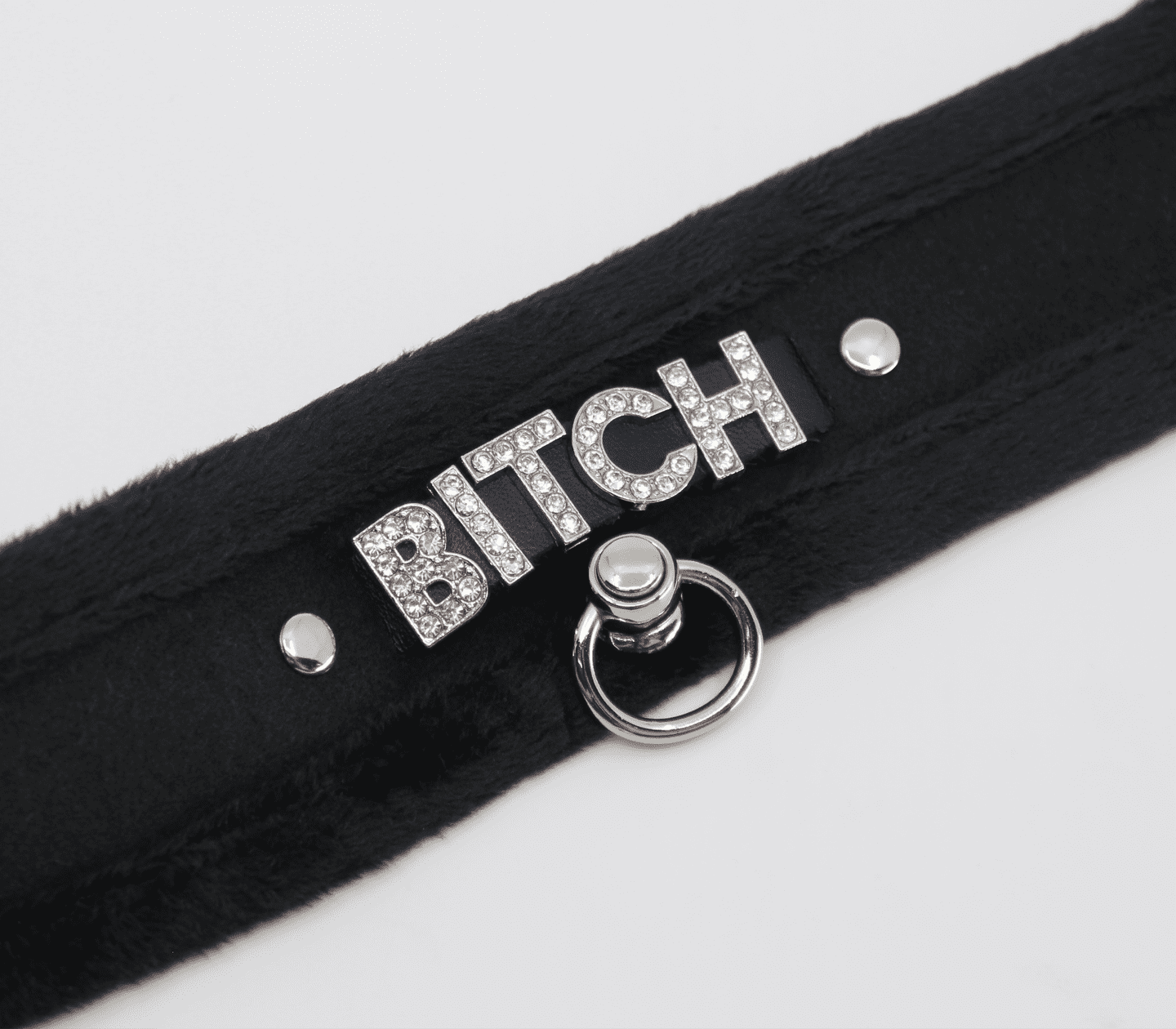 Love In Leather 'BITCH' Diamanté Word Soft & Fluffy Collar