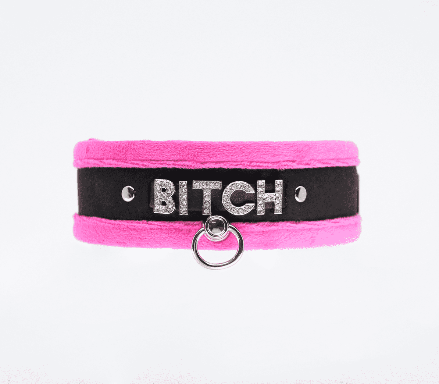 Love In Leather 'BITCH' Diamanté Word Soft & Fluffy Collar