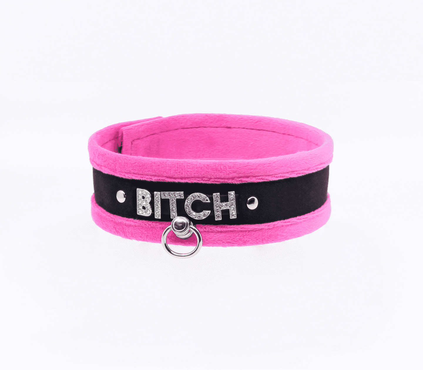 Love In Leather 'BITCH' Diamanté Word Soft & Fluffy Collar