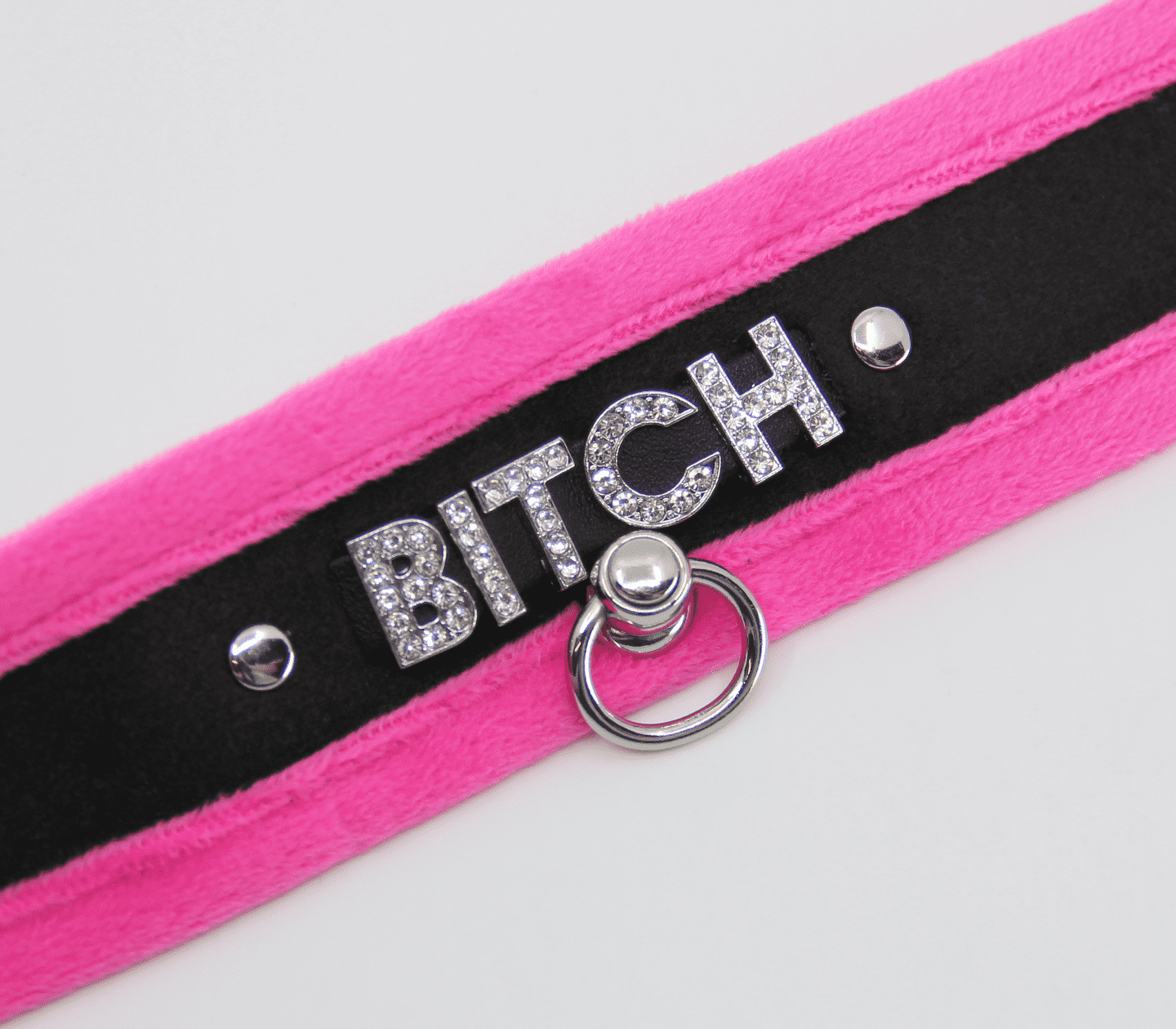 Love In Leather 'BITCH' Diamanté Word Soft & Fluffy Collar
