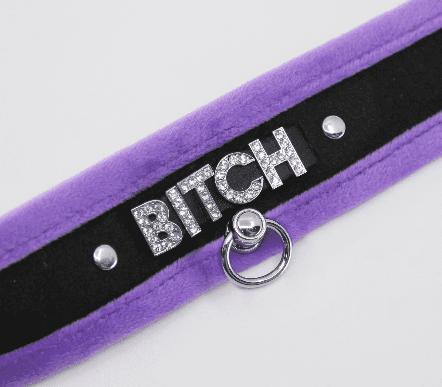 Love In Leather 'BITCH' Diamanté Word Soft & Fluffy Collar
