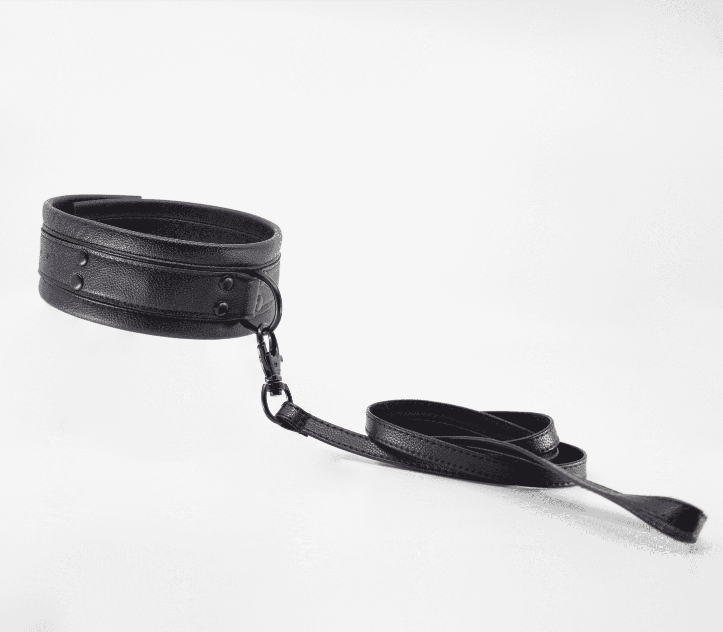 Love In Leather Faux Leather Collar & Lead Set with Matte Black Metal Hardware