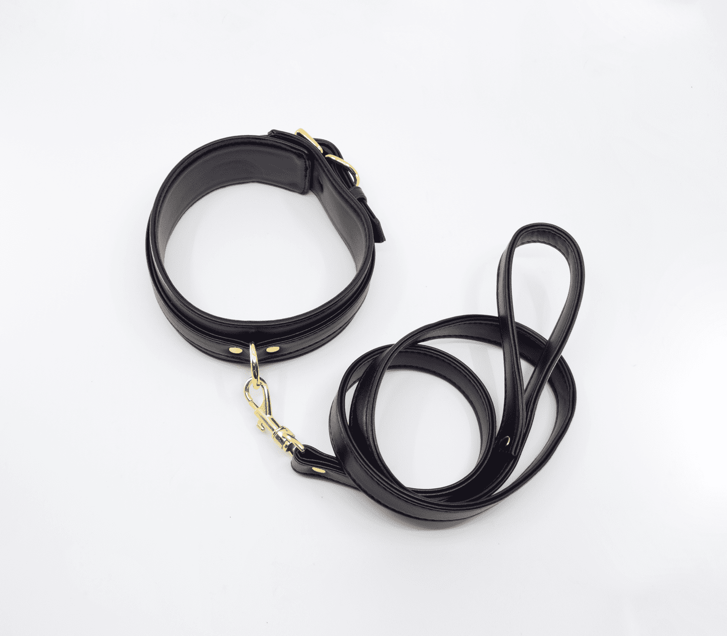 Love In Leather Faux Leather Collar & Lead Set with Gold Tone Metal Hardware