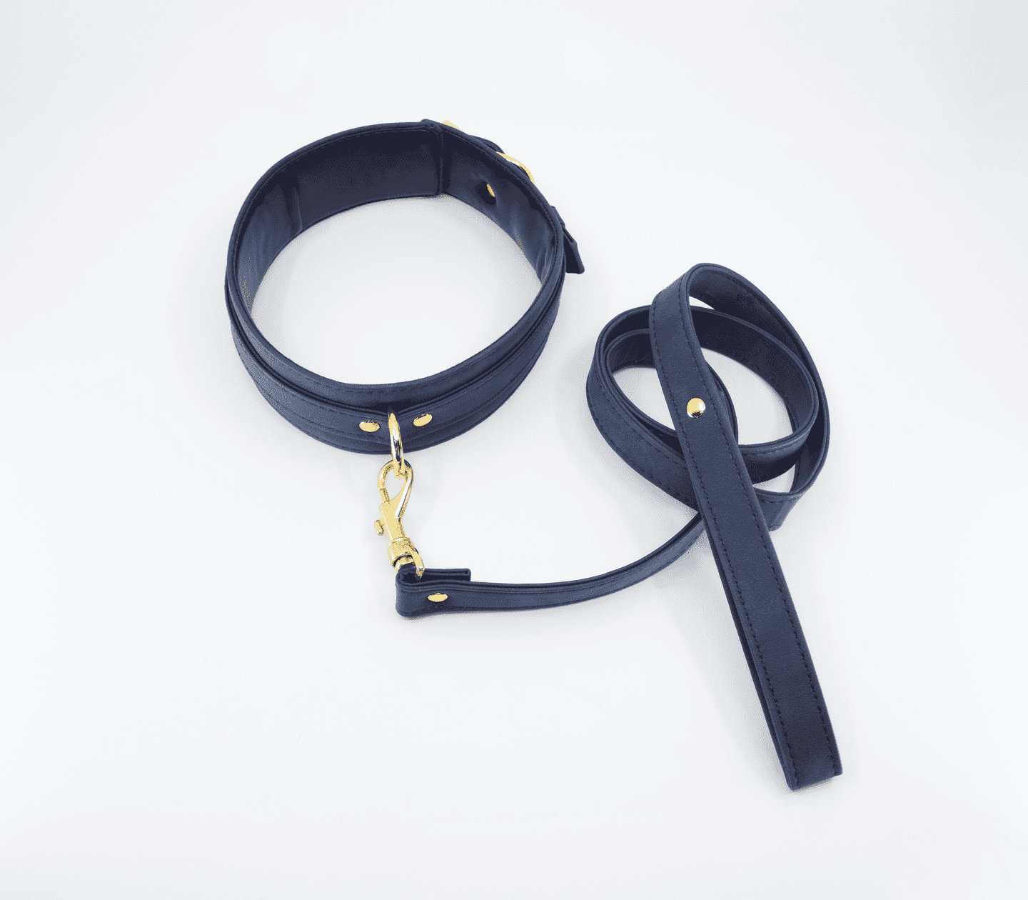 Love In Leather Faux Leather Collar & Lead Set with Gold Tone Metal Hardware