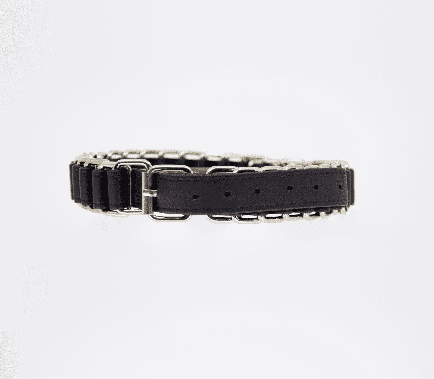 Love In Leather Chain Link & Leather Woven Collar & Lead Set