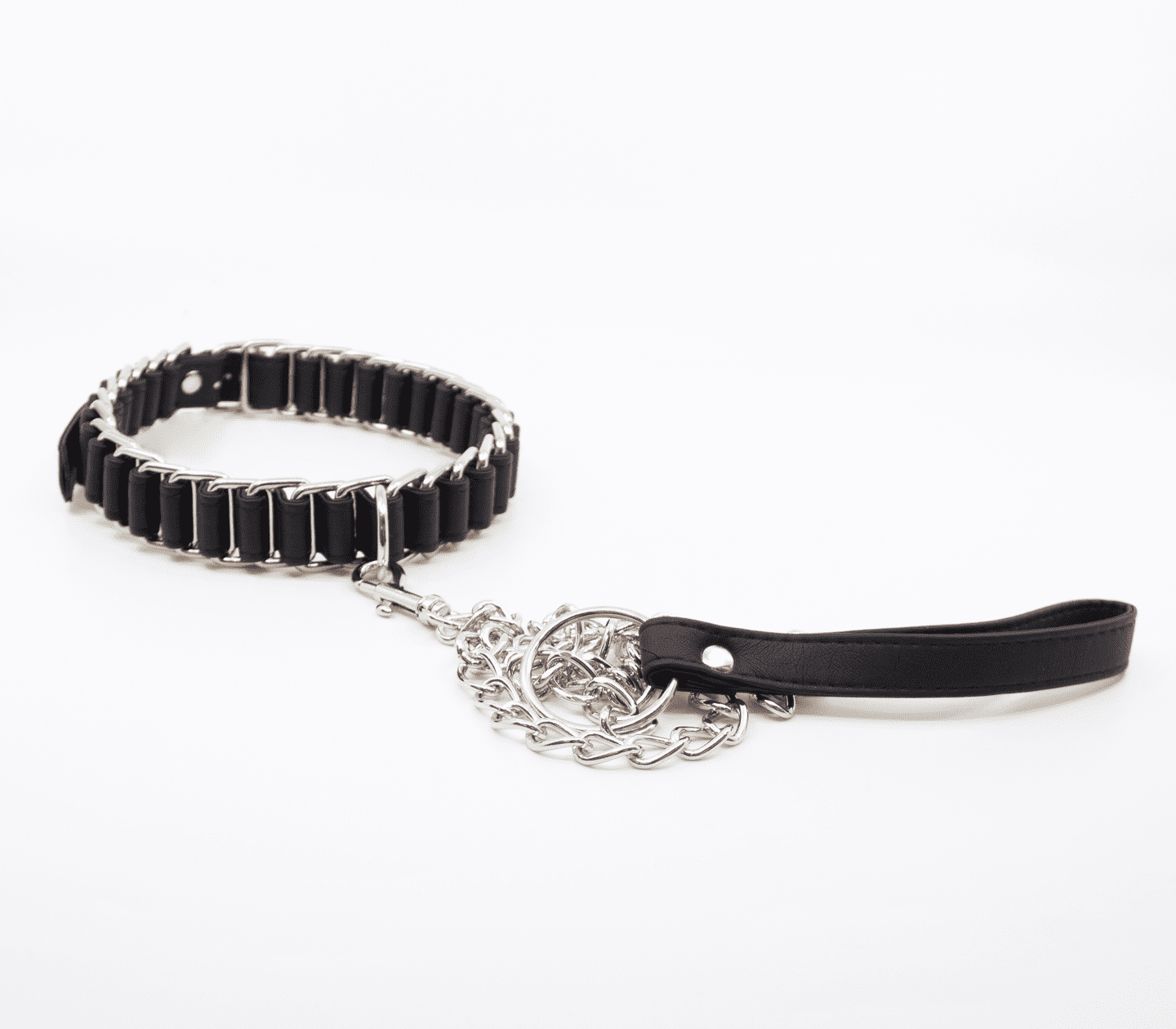 Love In Leather Chain Link & Leather Woven Collar & Lead Set