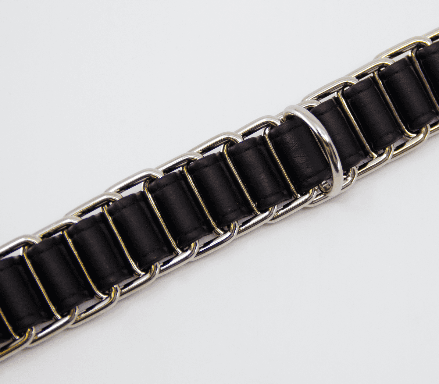 Love In Leather Chain Link & Leather Woven Collar & Lead Set