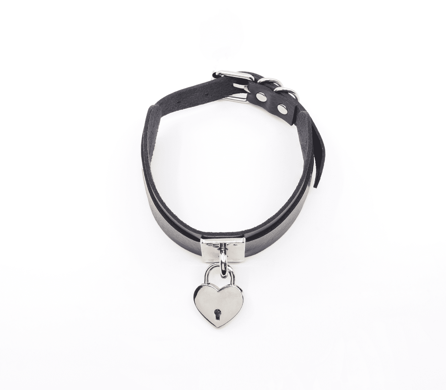 Love In Leather Faux Leather Collar With Functional Heart Padlock Pendant