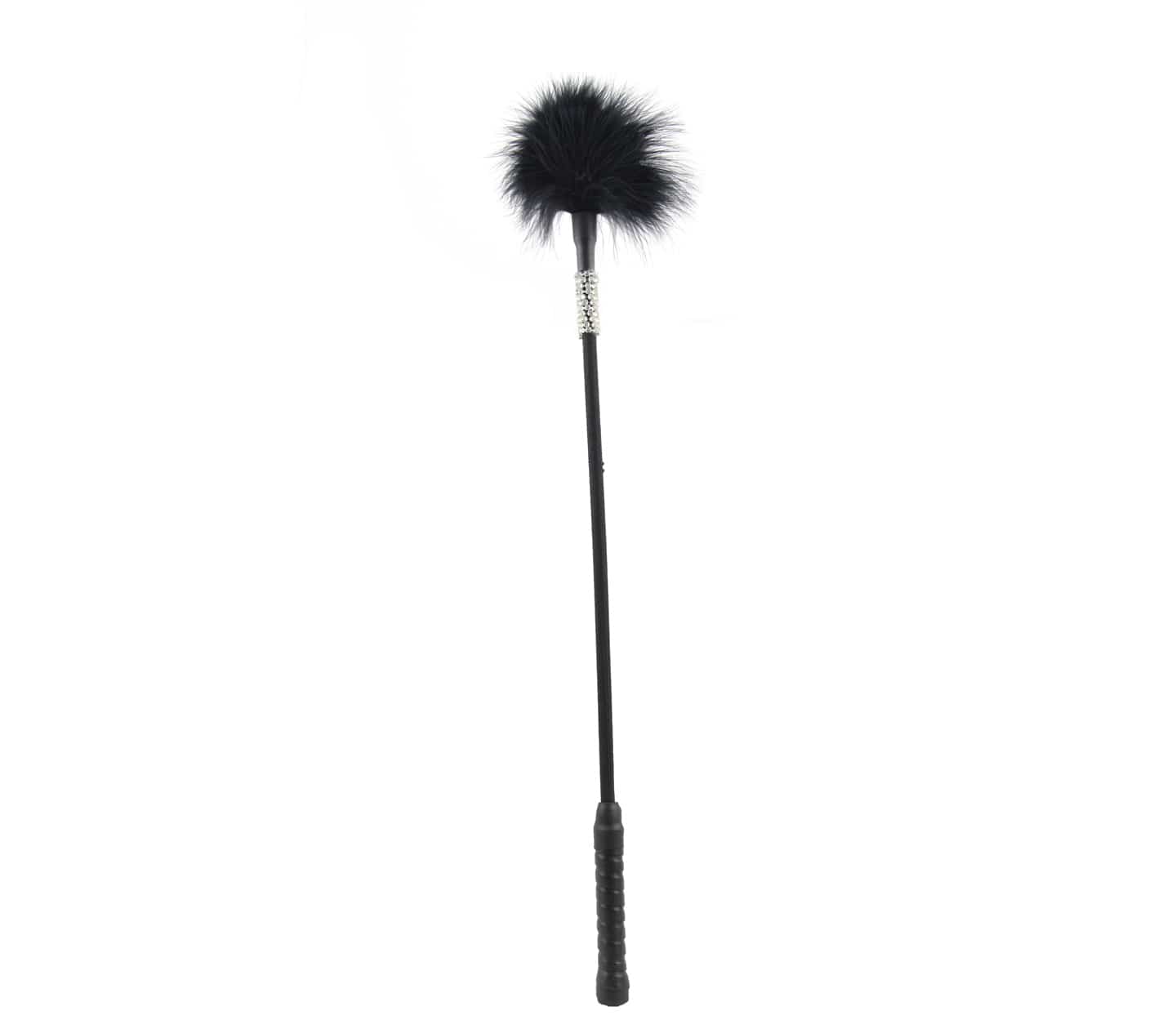 Love In Leather Black Marabou Style Feather Tickler With Diamante Wrap Detail And Leatherette Handle CRO020