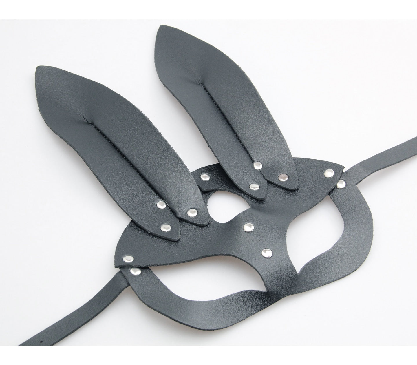 Love In Leather Down The Rabbit Hole. Half Face Leather Mask With Rabbit Ears