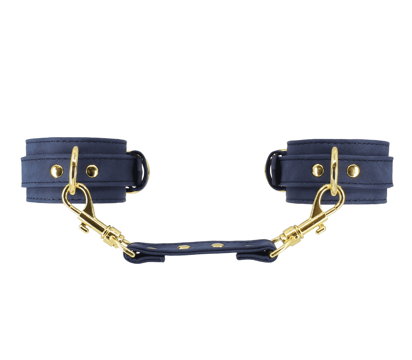 Love In Leather Faux Leather Wrist Handcuffs In Blue Faux Suede Leather & Black Faux Flat Leather