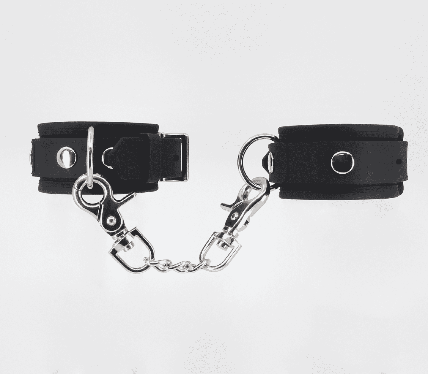 Love In Leather Heavy Silicone Handcuffs Featuring Chrome Coloured Hardware