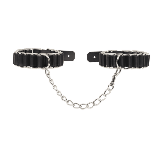 Love In Leather Striking Woven Leather & Chain Link Handcuffs