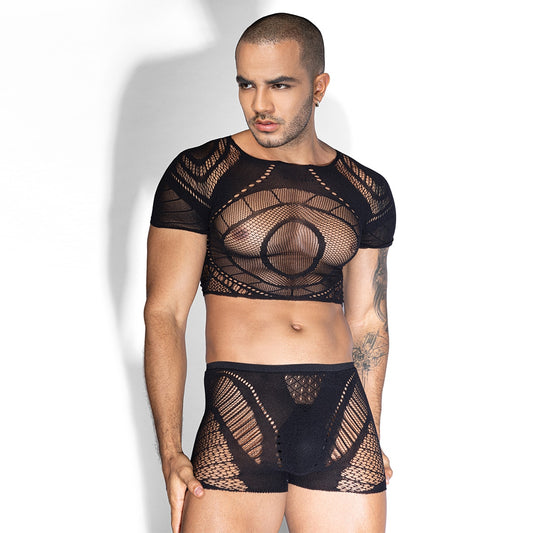 Love In Leather LIN127 Mens Short Sleeve Top & Trunks One Size