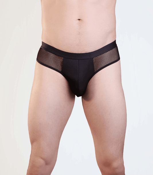 Love In Leather Mens Jock-strap Underwear With Mesh Side Panels Black Size S/M or L/XL