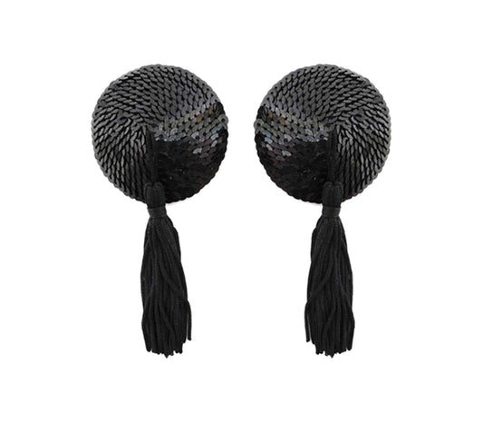 Love In Leather Round Nipple Tassels Sequin Pasties - MULTIPLE COLOURS