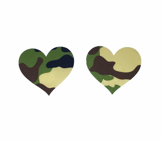 Love In Leather Satin Camo Print Heart Pasties