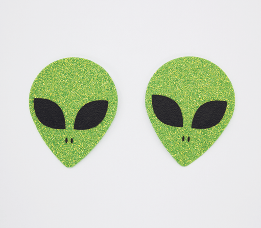 Love In Leather Green Alien Face Pasties